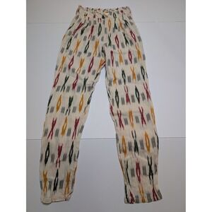 ZhenNymph Women Ikat Print Boho Tapered Pants Cream Multi Color Size XS